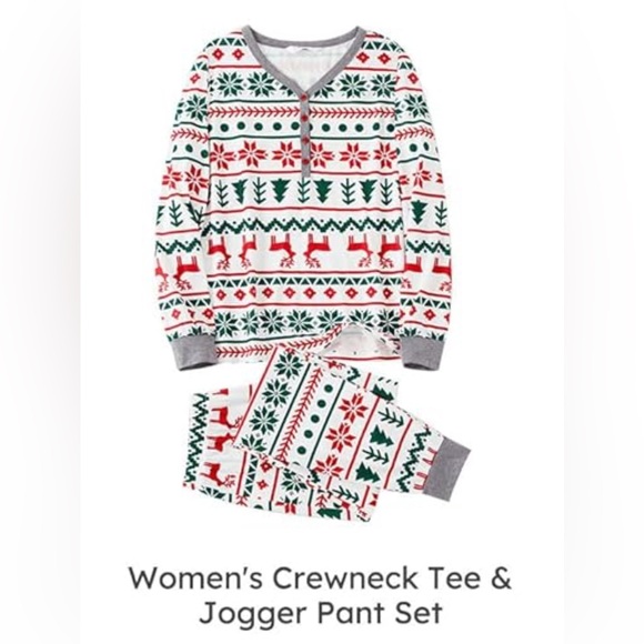 Woman’s XL Christmas Pjs Reindeer and Snowflake Patterned Sleepwear Xmas - Picture 1 of 6